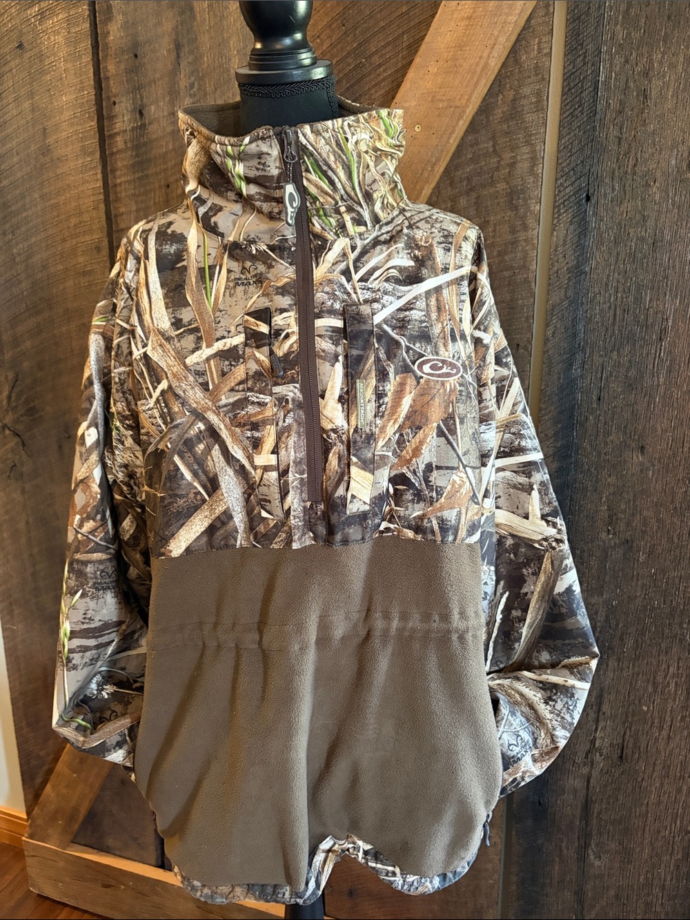 Drake Realtree Camo Fleece Pullover in Brown and Green